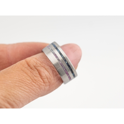 OBRĄCZKA TITANIUM & 2 STRIPS BLUExROSE