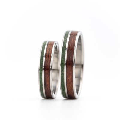 KOMPLET OBRĄCZEK TITANIUM & ETIMOE WOOD & EMERALD of the NILE (2s)