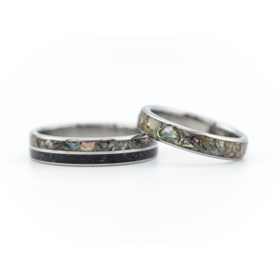 KOMPLET OBRĄCZEK TITANIUM & ABALONE & LAVA (2s,1s)